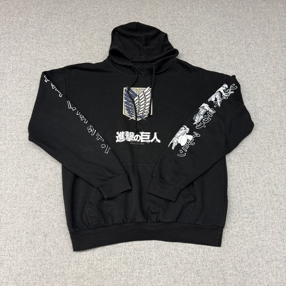 Ripple Junction Attack on Titan Hoodie XL Black Wings of Freedom Sleeve Graphic
